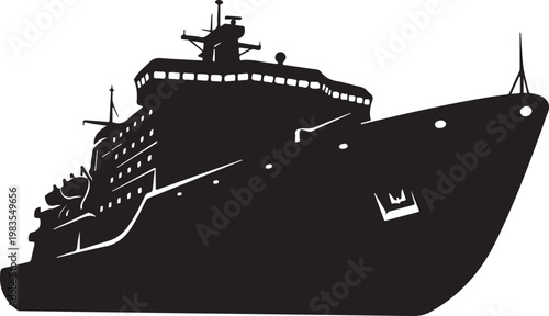 Large cargo ship, black silhouette, vector illustration, nautical icon, transportation symbol