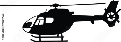 Helicopter silhouette vector illustration side view aircraft isolated black shape for aviation, transport, rescue and military design use