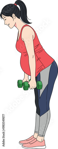 Pregnant woman exercising with dumbbells vector illustration, prenatal fitness workout concept showing healthy lifestyle isolated on clean background