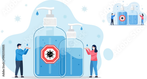 Hand sanitizer, germs, virus protection, hygiene, health icons