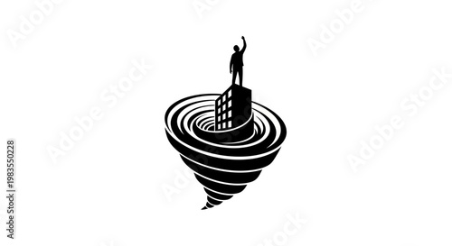 Man standing on building in tornado.