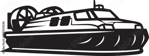Black hovercraft, vector hovercraft icon, air cushion vehicle, transportation symbol