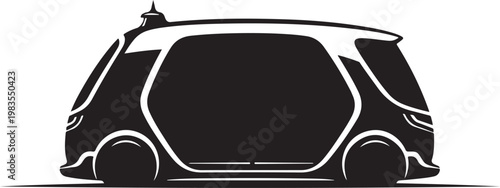 Black and white futuristic minivan, autonomous vehicle, side view, silhouette, vector illustration