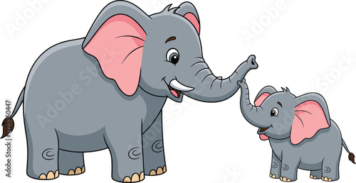 Cute elephant family vector illustration featuring mother and baby elephants touching trunks cartoon wildlife animals isolated design