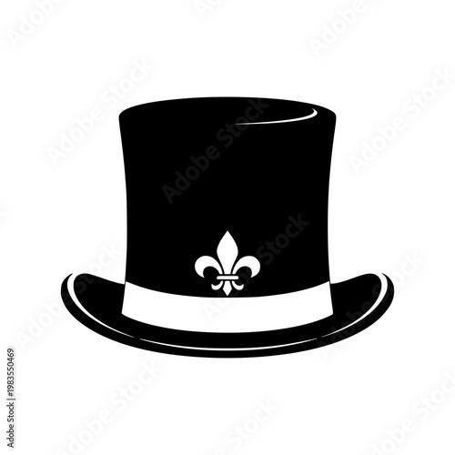 Elegant black top hat with fleur-de-lis emblem