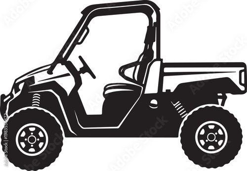 Black, side view, vector ATV, off-road vehicle, utility cart