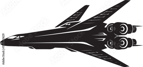 Black spaceship, futuristic aircraft, vector illustration, sci-fi vehicle, spacecraft