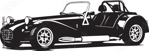 Black sports car, convertible vehicle, side view, illustration, vector graphics