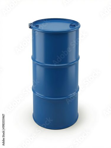 Large blue industrial metal drum with a carrying handle and bolted lid