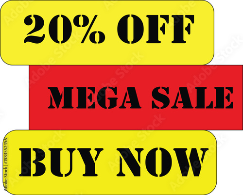 A colorful advertisement sign offering twenty percent off during a mega sale