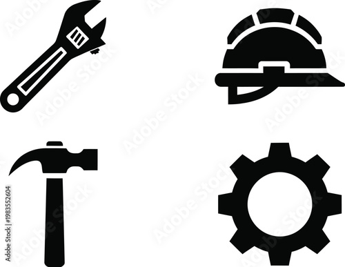 Construction and repair tools a black silhouette icon set for industrial work