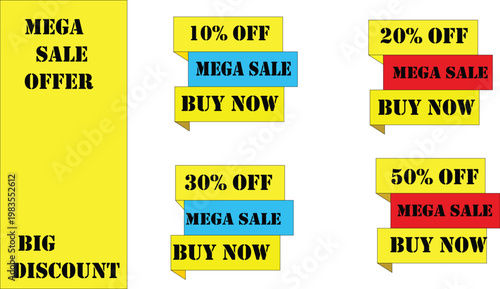 A colorful advertisement sign offering  Mega Sale Discount . Box and  Text of Offers