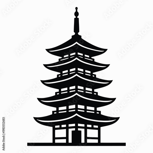 Japanese pagoda temple tower silhouette illustration for travel and culture concept