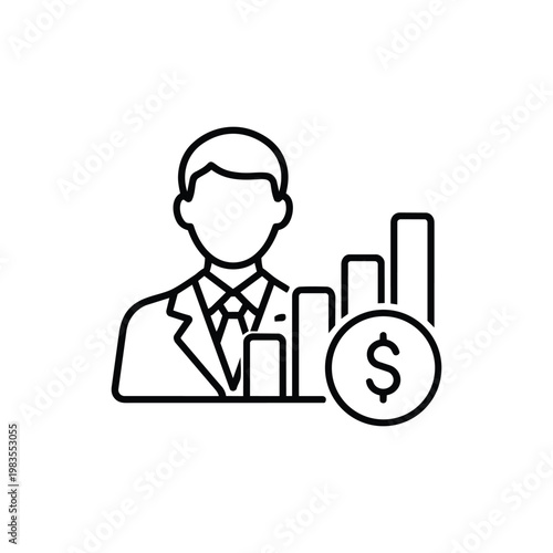 Financial analyst profession black and white vector icon financial analyst profession illustration with businessman and money chart