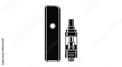 Black vape pen and cartridge shown in a stark silhouette