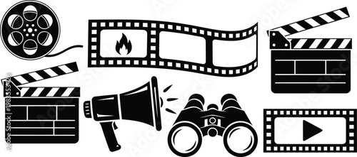 Black and white film production elements a cinematic collection of icons and symbols