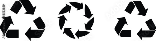 Three black recycle symbols a minimalist representation of environmental sustainability and circular economy