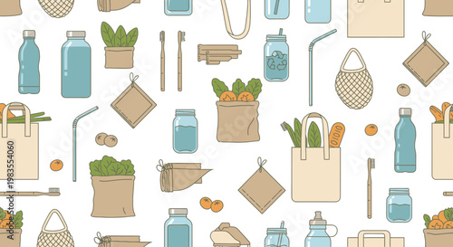 Seamless Pattern of Zero Waste and Eco Friendly Reusable Products