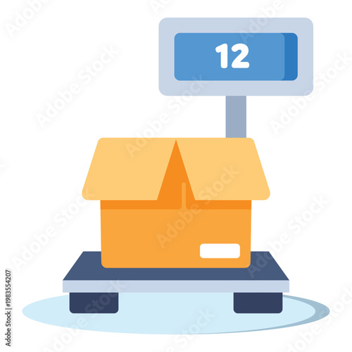 Digital scale displaying weight of an open cardboard box with number 12