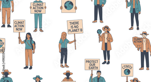 Diverse People Protesting for Climate Action and Earth Protection
