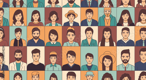 Diverse People Avatars Pattern Illustration in Flat Design Style