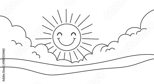 A smiling sun in a cloudy sky.