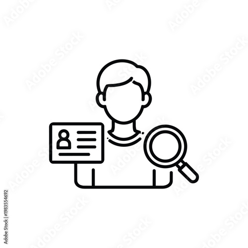 Human resources manager profession line icon black and white HR profession avatar with ID card and magnifying glass