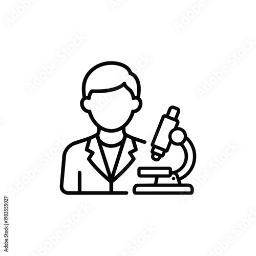 Scientist profession icon with scientist and microscope black and white vector scientist profession illustration