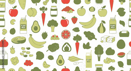 Vegan and Vegetarian Food Seamless Pattern Vector Illustration