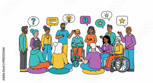 Diverse group of people communicating.