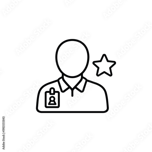 Black and white vector avatar of professional employee with badge and star icon professional worker outline illustration profession concept