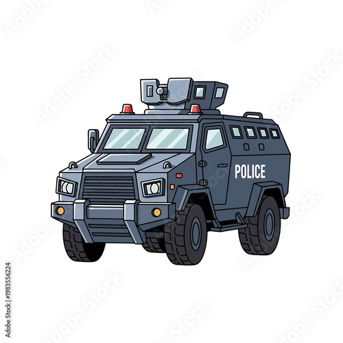 Cartoon Armored Police Swat Vehicle Vector Illustration