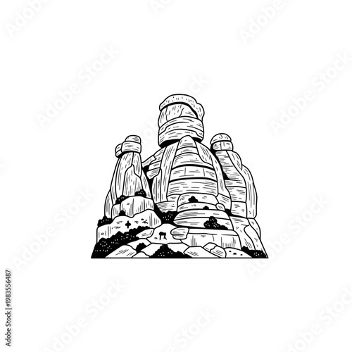 Hand Drawn Rock Formation Vector Illustration
