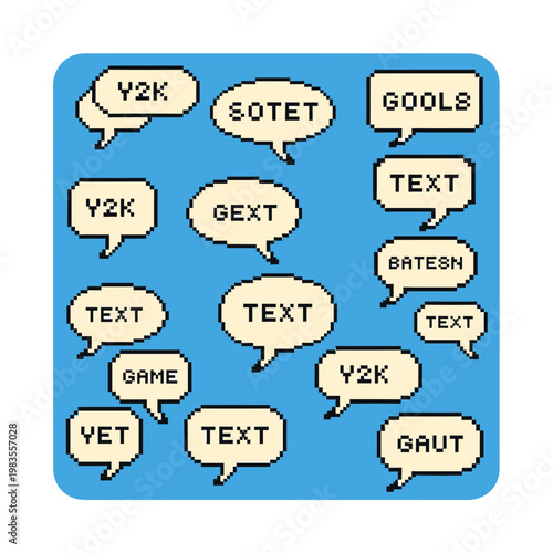Retro Pixel Art Speech Bubbles Set for Gaming and Y2K Aesthetic