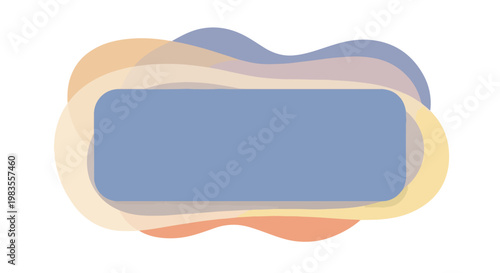 Abstract colorful organic shapes layered with soft pastel gradients and a central blue rectangle for text