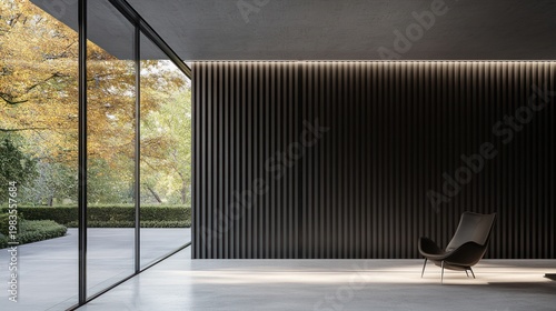 Modern interior with chair and outdoor view