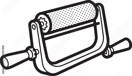 Hand-Operated Lithography Transfer Roller Vector Icon: Classic Printmaking Tool for Artists, Designers & Print Studios – Perfect for Typography, Bookbinding, Letterpress, Art Education