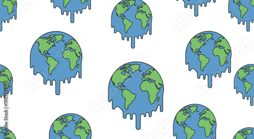Seamless pattern of melting Earth globes for global warming concept
