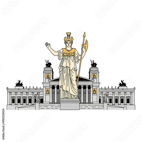 Austrian Parliament Building and Pallas Athena Statue Vector