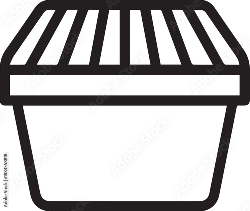 High-Detail Black-and-White Vector Icon of Industrial Forging Die with Cooling Fins for Manufacturing, Engineering, Metalworking, Heat Treatment, Tool Design, CNC Machining, Die Casting