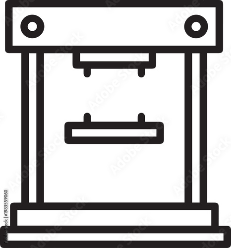High-Precision Hydraulic Press Frame with Guide Pillars Vector Icon – Industrial Machinery, Manufacturing, Engineering, CNC Workholding, Metal Stamping, Press Brake, Die Casting, Automotive