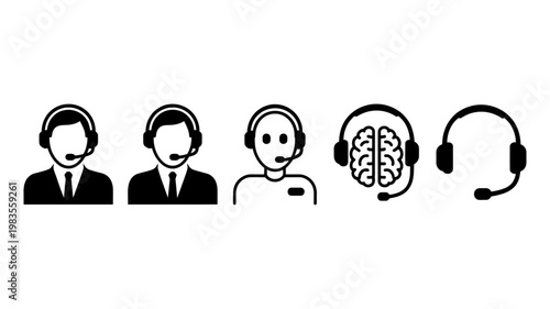 Professional customer service and technical support icons featuring operators and artificial intelligence