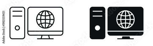 Digital Device Icon Set,  Desktop Collection, Internet Connectivity Symbols, Outline Solid Style, Vector Illustration