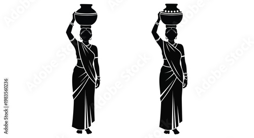 Two women balancing pots on their heads a cultural silhouette