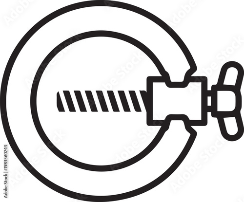 Premium Adjustable Pipe Clamp Vector Icon with Screw Mechanism for Mechanical Engineering, Plumbing Systems, HVAC Layouts, DIY Projects, Technical Documentation, Blueprint Designs