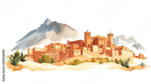 Mount Sinai and St. Catherine?s Monastery. Mount Sinai and St. Catherine?s Monastery hand drawn watercolor illustration on white background