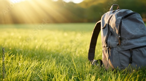 Backpack Resting on Grass During Evening Light in a Park