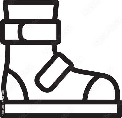 Premium Black & White Dive Boot with Velcro Strap Vector Icon for Scuba Diving Gear, Sports Equipment, Underwater Adventure, Marine Industry, Travel Logistics, Safety Symbols, Outdoor