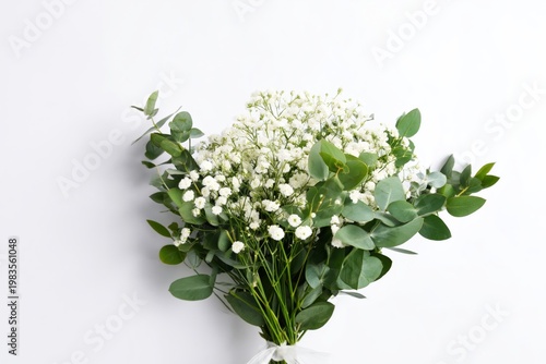 Bouquet of White Flowers With Green Leaves Prepared for a Special Occasion at...