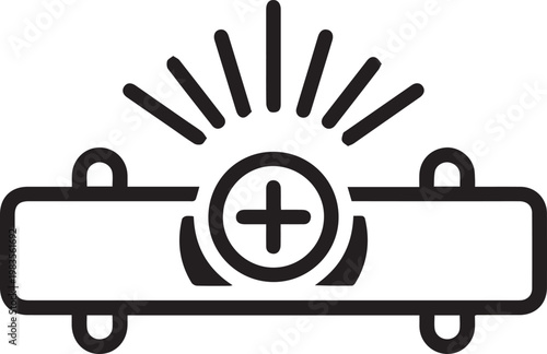 Premium Black & White Vector Icon of a Slide Holder with Sample Under Microscope Lighting for Medical Diagnostics, Laboratory Analysis, Pathology Testing, Histology Preparation, Clinical